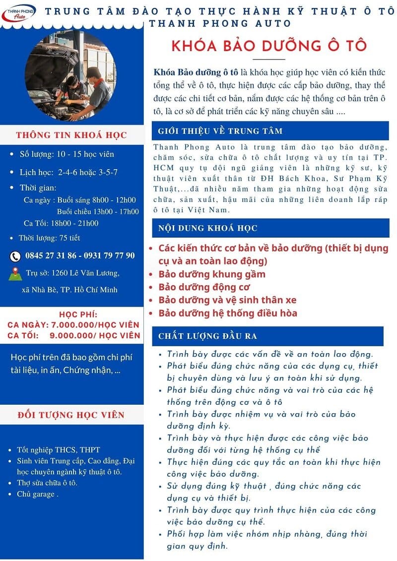 khóa học bảo dưỡng ô tô