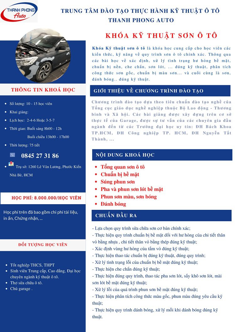 Automotive Painting Technical Course in Ho Chi Minh City