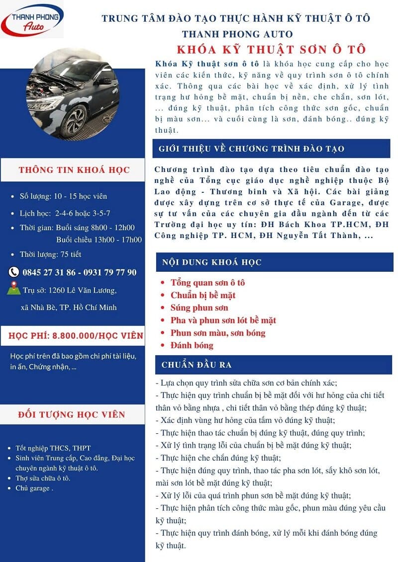 khóa học kỹ thuật sơn ô tô