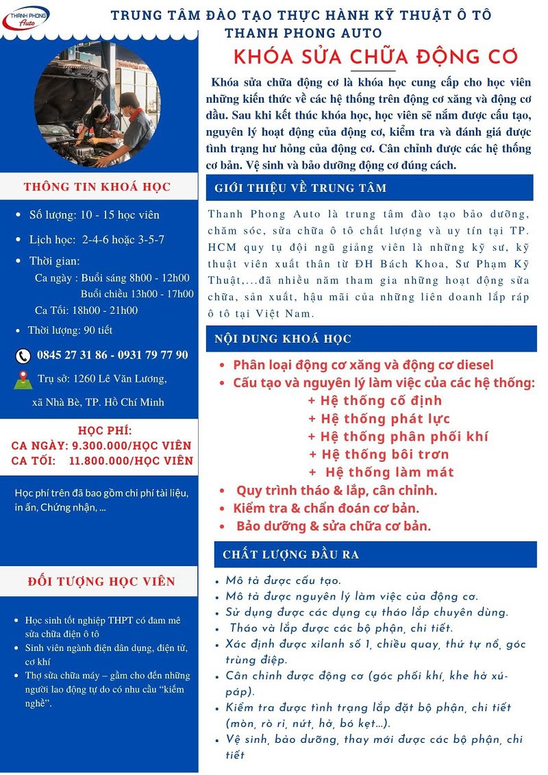 khóa học sửa chữa động cơ